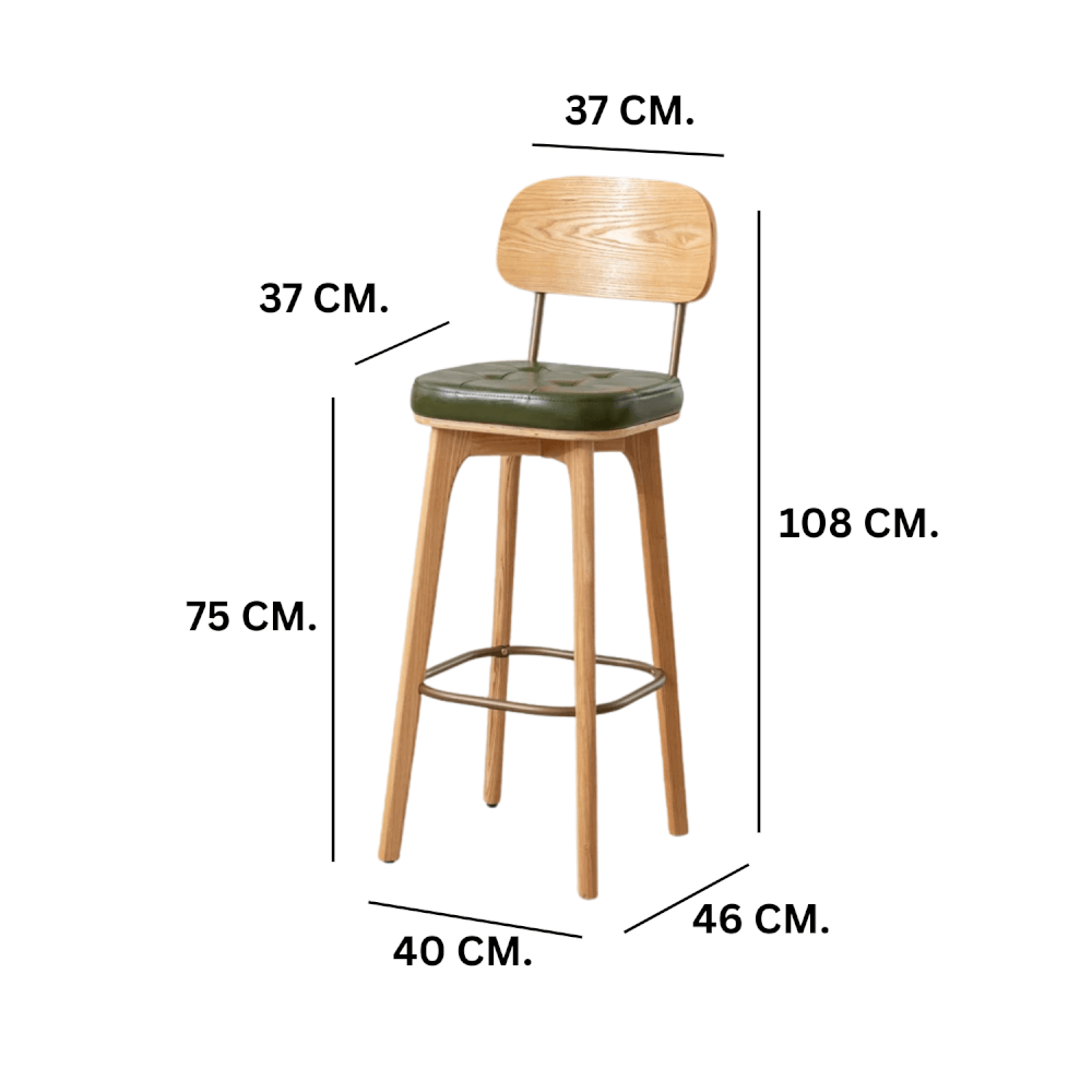 เก้าอี้บาร์ MY DOLLS HOUSE COCO 75 ซม. สีไม้อ่อน เบาะสีเขียว